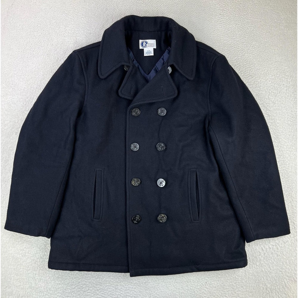 Arizona Jean Company Mens XL Navy Wool Pea Coat Quilted Lined Winter Jacket